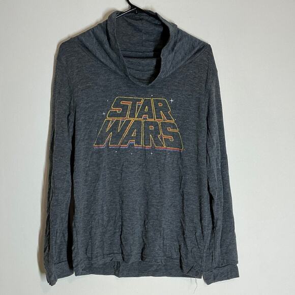Star Wars Mock Neck Hoodie Size L Gray Women's Long Sleeve Logo Loungewear Soft - Picture 1 of 5